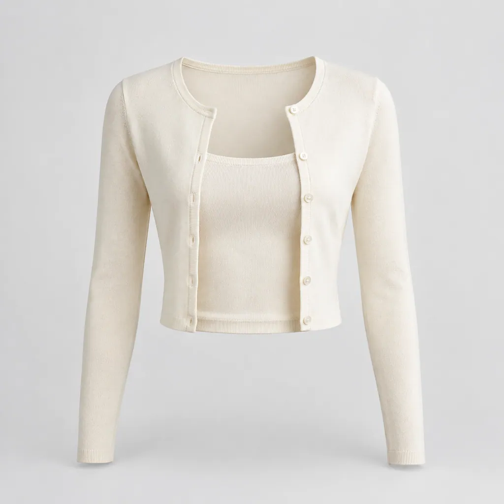 Mira Knit Cardigan Set Top worn on model